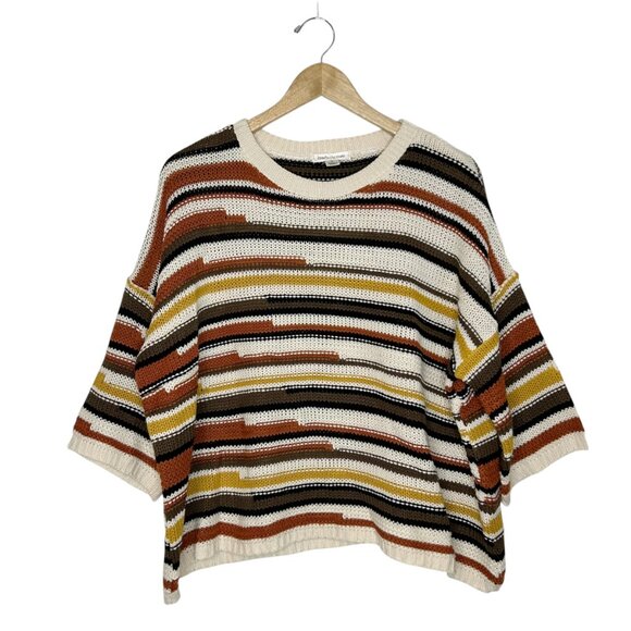 JOHN PAUL RICHARD Striped Slouchy Knit Crop Sleeve Sweater - Picture 3 of 8